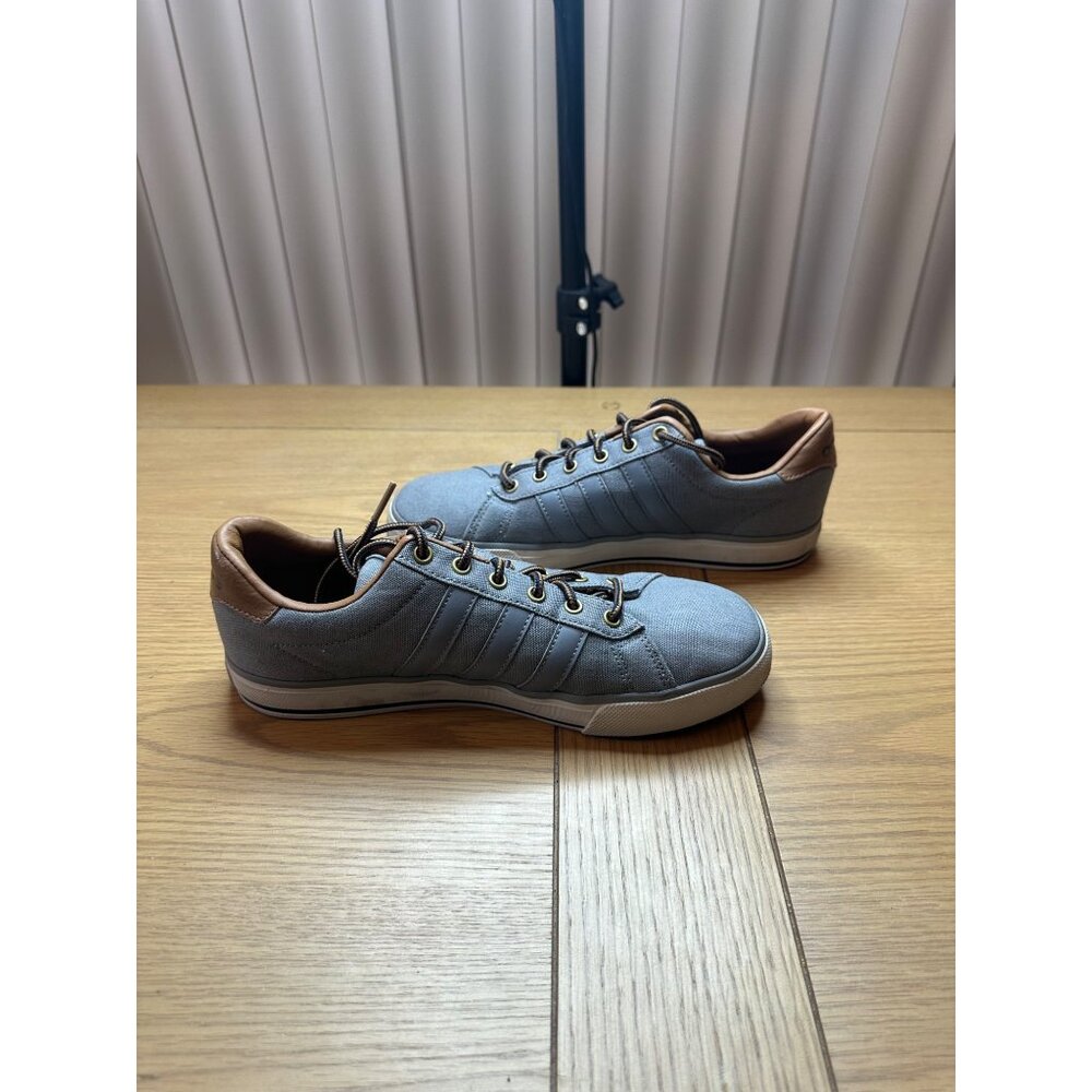 Adidas 7.5 Gray Canvas Sneakers Brown Accents Casual Stylish Footwear Mens - Picture 6 of 13